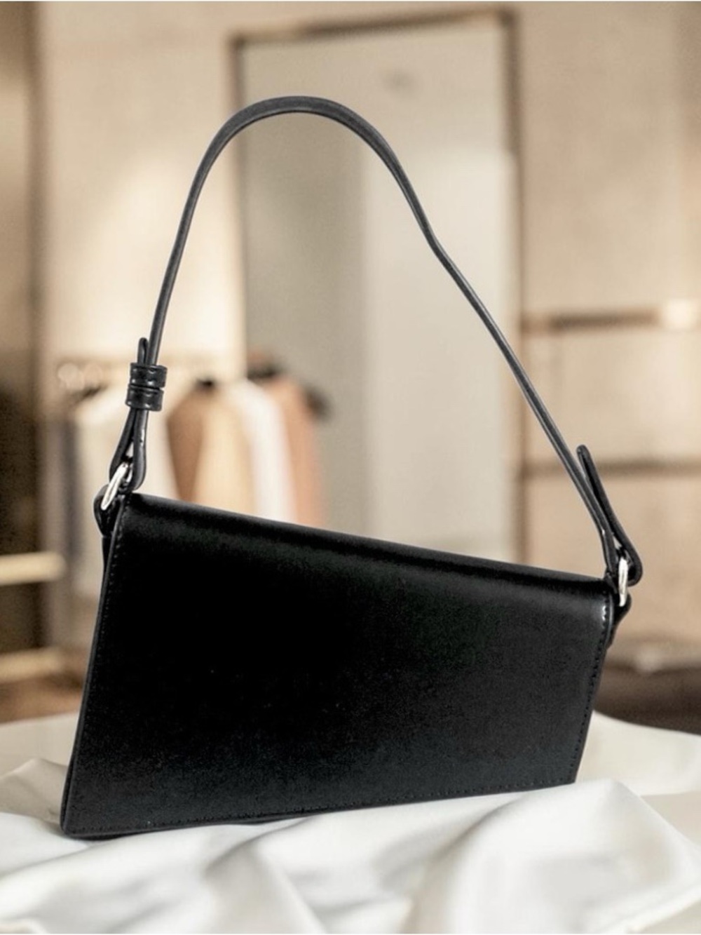 Asymmetrical Black Structured Shoulder Bag